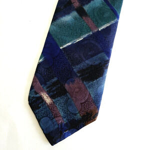 Vintage Bugatti Necktie Italian Silk Blue Abstract Art Colorful Eclectic Luxury
